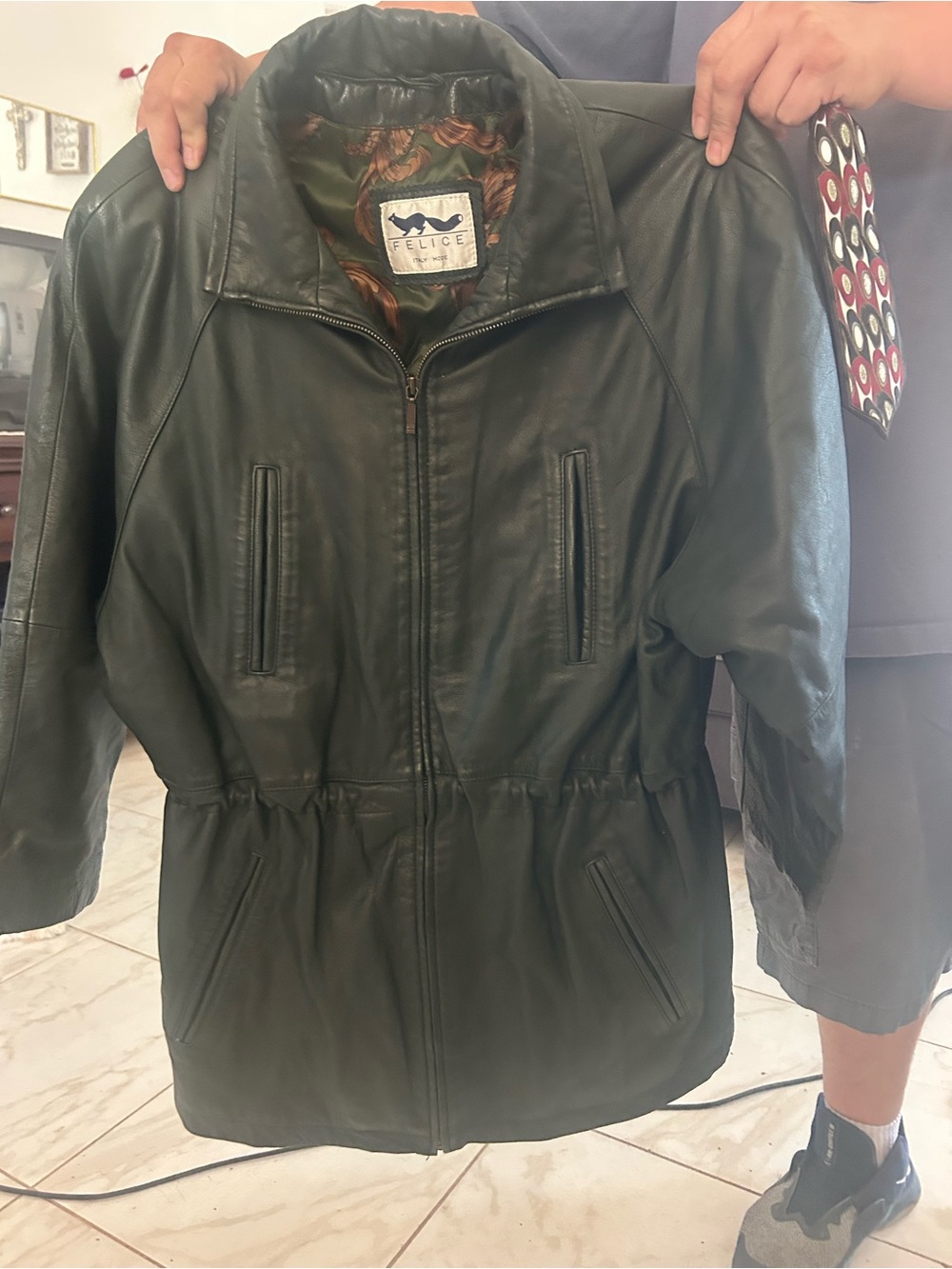 Dark Green Leather Jacket - Zip Front Women's Coat